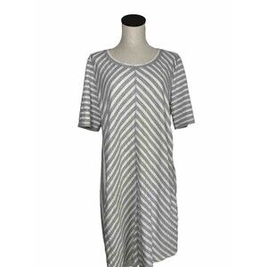 T by Talbots Gray & White Striped Dress A-Line Womens Size XL